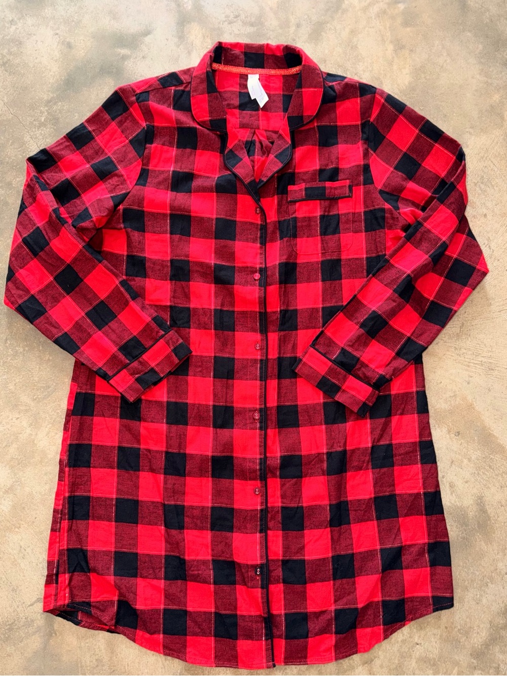 Stars Above Red Black Buffalo Plaid Flannel Sleep Shirt Nightgown L Holiday Cozy